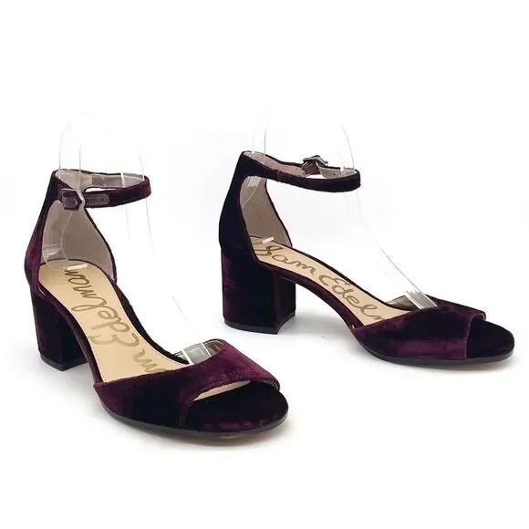 Sam Edelman Susie Velvet Block Heel Ankle Strap Sandals Burgundy Maroon Size 6.5 - Picture 13 of 13